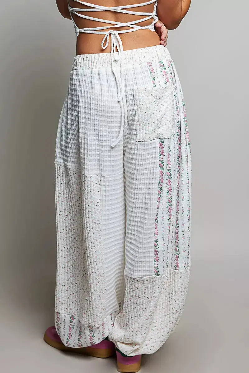 Easygoing Patchwork Mixed Knit Wide Leg Pants