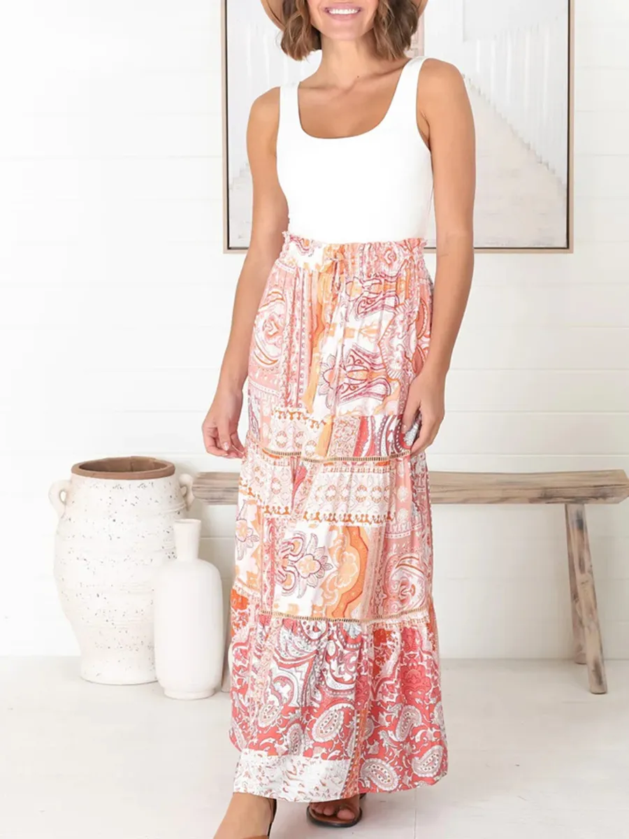 Boho high-waisted print half skirt