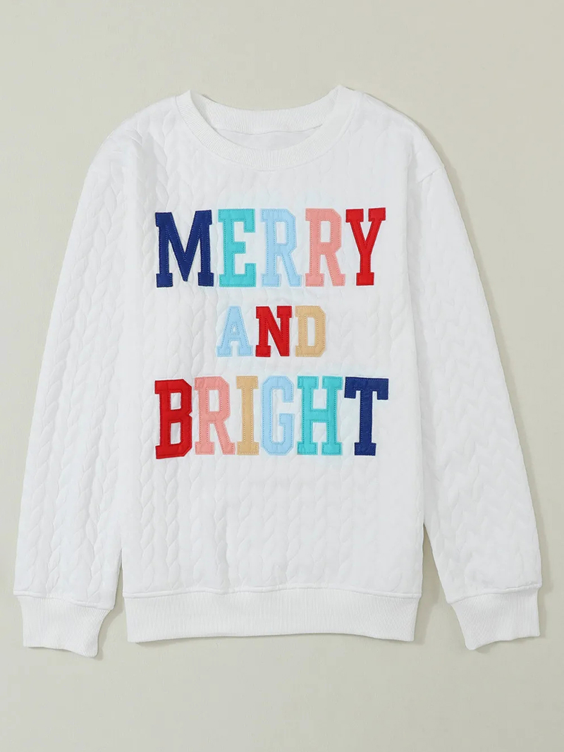 White Merry And Bright Cable Knit Pullover Sweatshirt