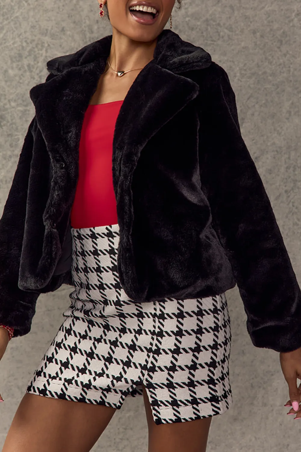 Pink Lapel Faux Fur Jacket