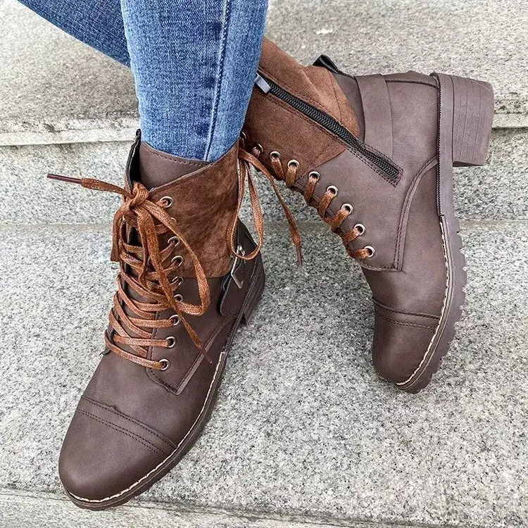 Relaxed Lace-Up Block Heel Boots