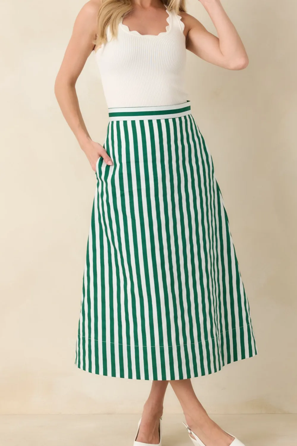 Opal Stripe Cotton Midi Skirt