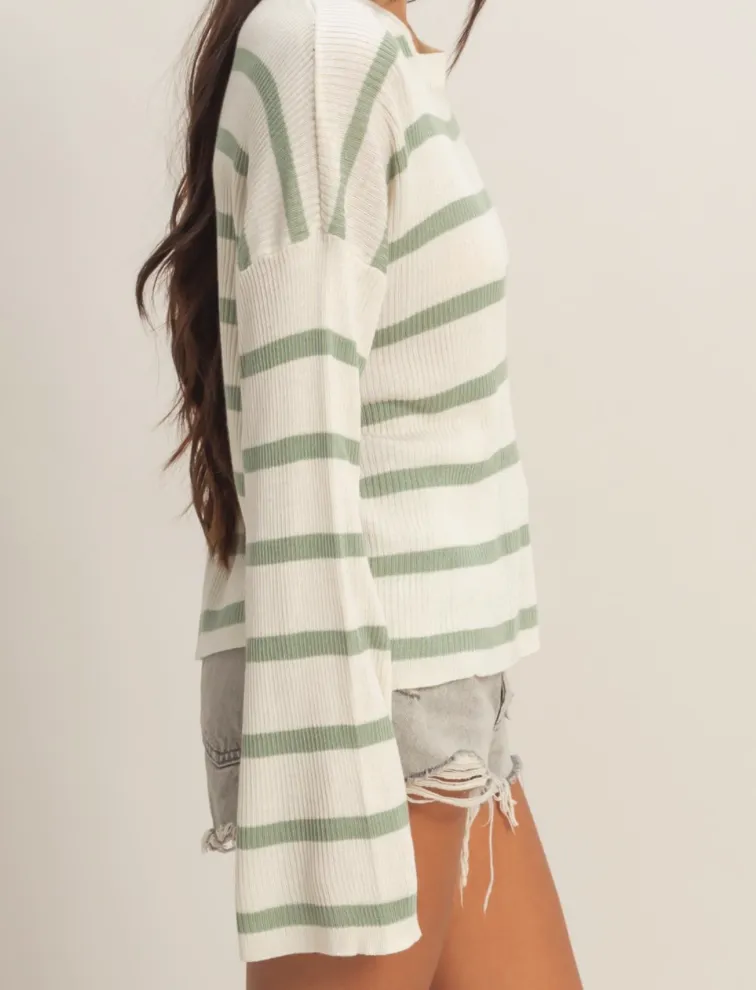 Sage Striped Lightweight Sweater