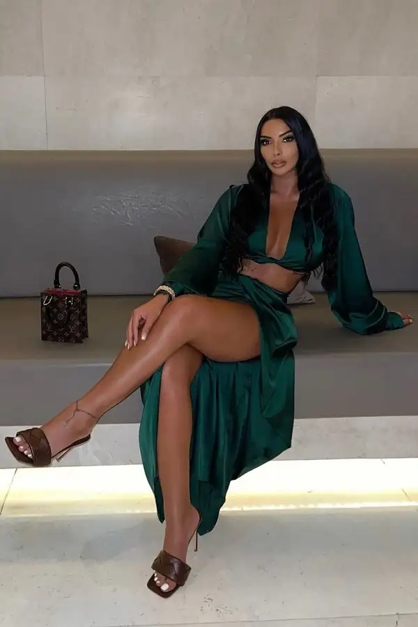 Love Again Satin Skirt Set - Emerald