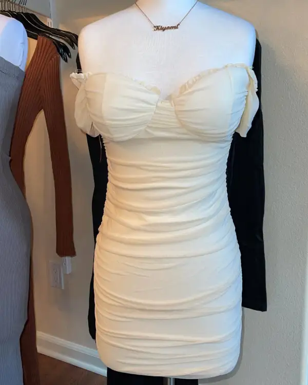 Off Shoulder Ruched Mini Dress