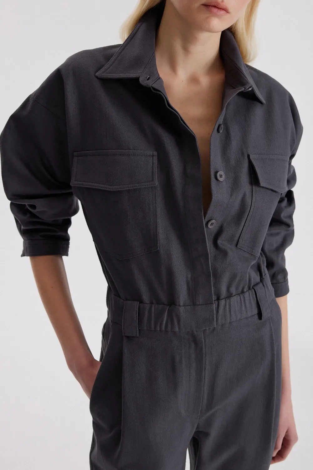 Lapel Jumpsuit-Grey