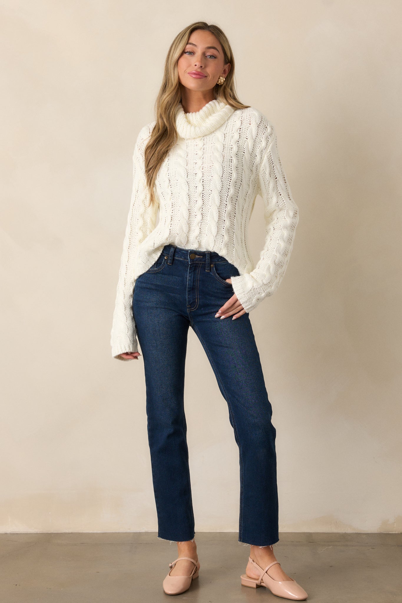 Z Supply Tied To You Ivory Cable Knit Turtleneck Sweater