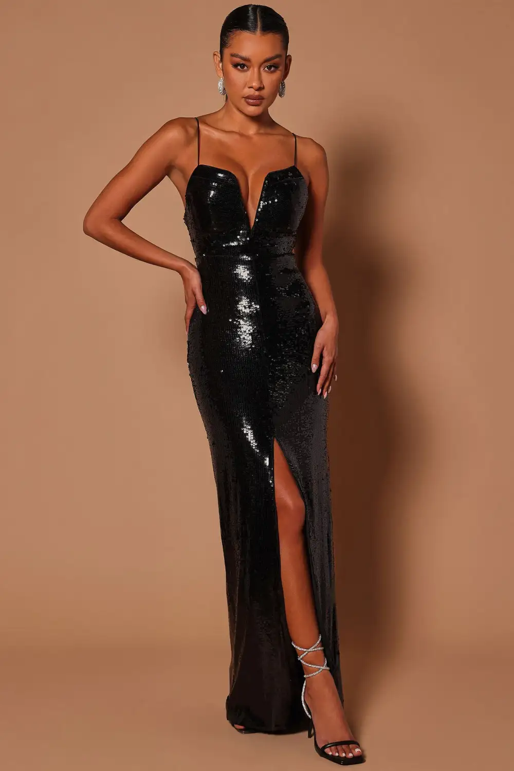 Corinne Sequin Maxi Dress - Black