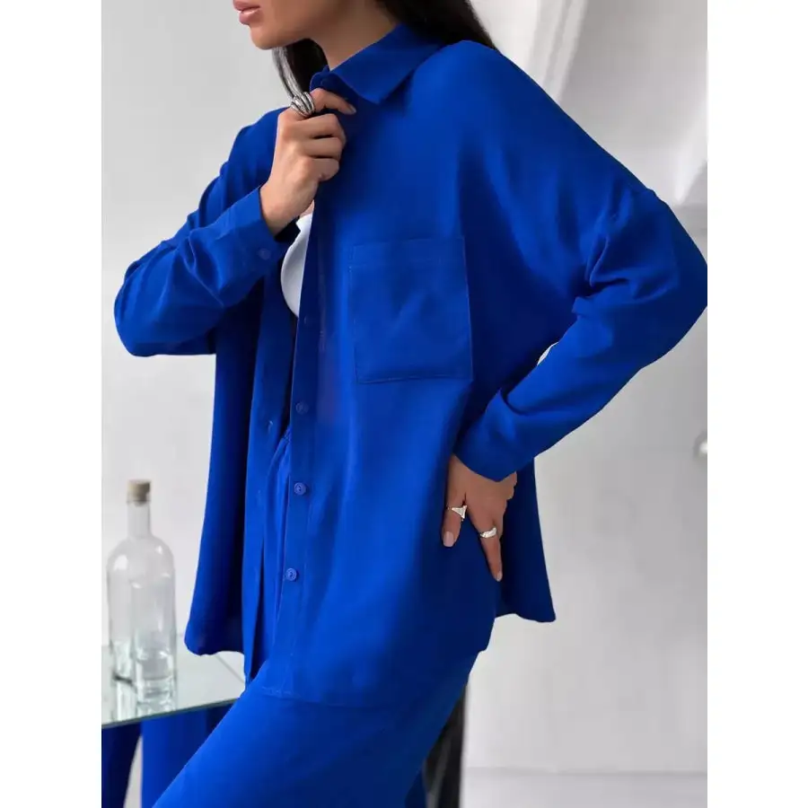 Button Up Long Sleeve Shirt and Pants Set