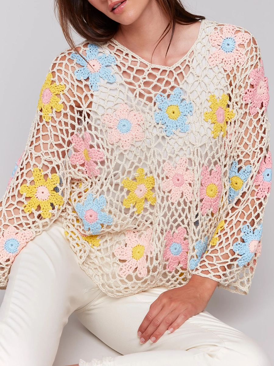 Lively Artistic Floral Women's Hollow Blouse