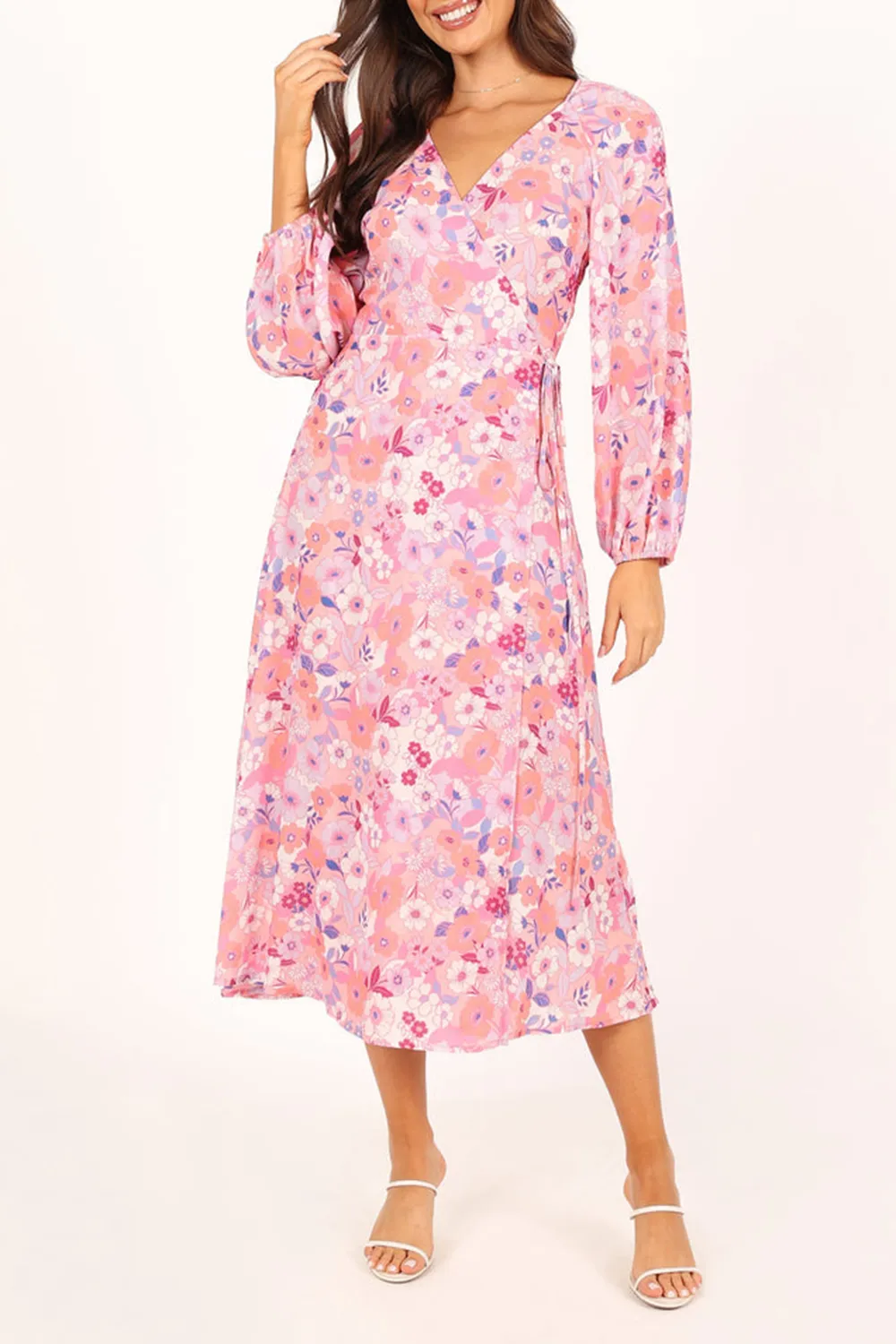 PHIONA LONG SLEEVE MIDI DRESS - PINK FLORAL