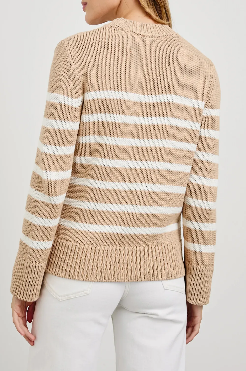 100% Pure Cotton Yarn Women's Striped Knitted Sweater