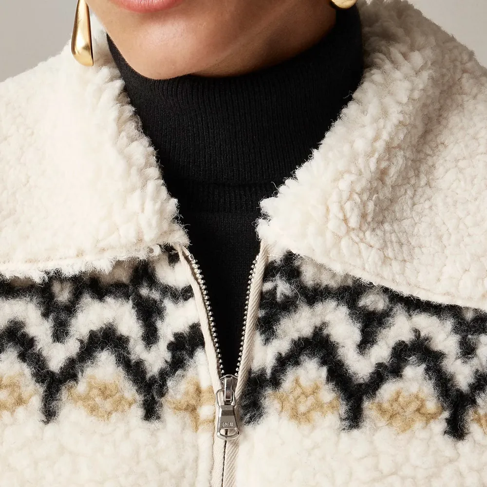 Jacquard-Print Sherpa Half-Zip Fleece Pullover