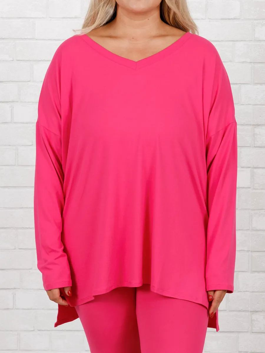 Rose Red Slit T-Shirt Leggings Set