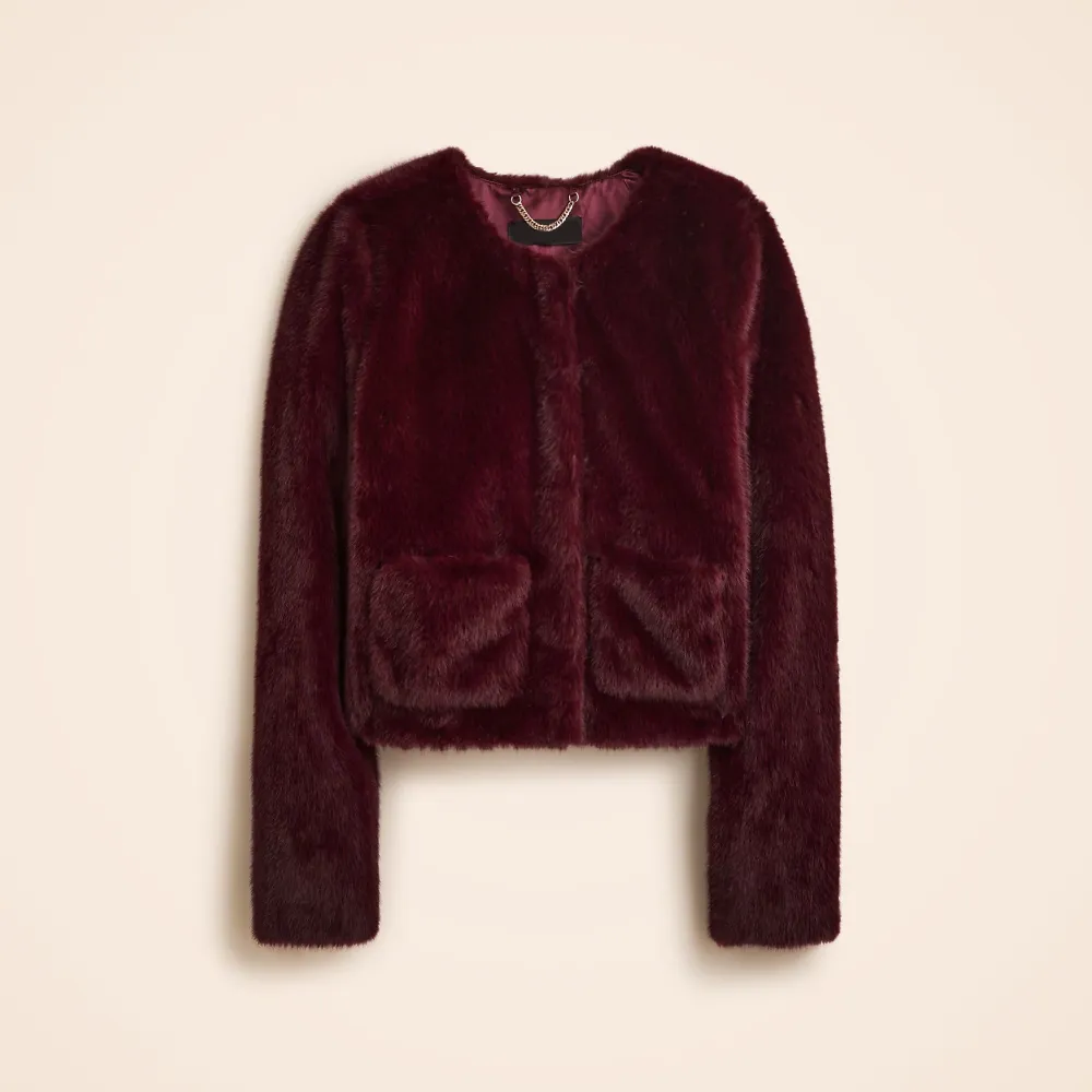 Crew Neck Faux Fur Jackets