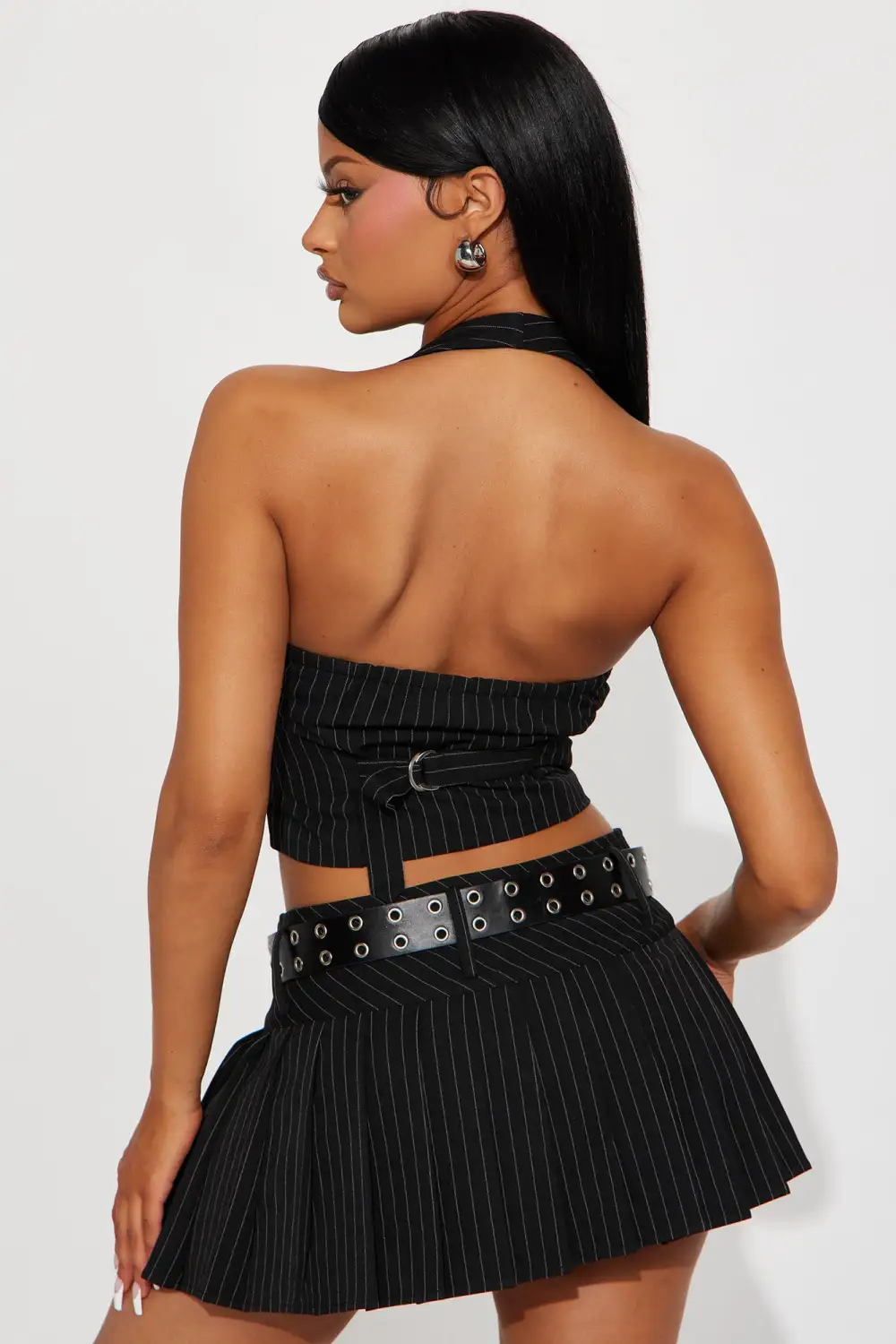 Turning Heads Pinstripe Skirt Set - Black/White