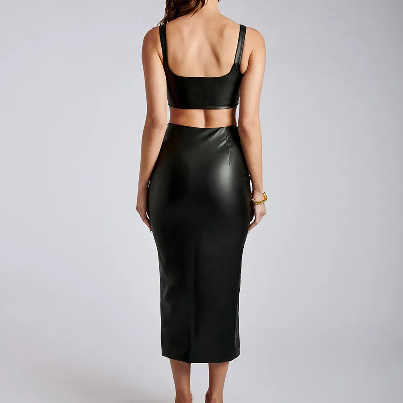 European and American slim fit slit skirt two piece set