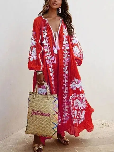 Boho Plus Size Plunge Loose Maxi Dress