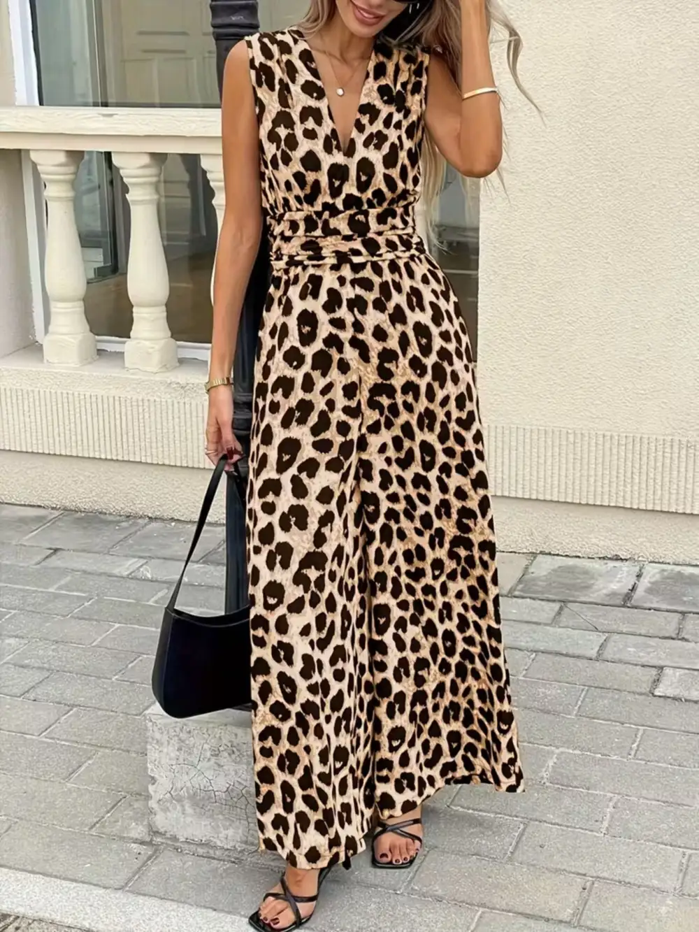 Leopard Print Wide Leg Jumpsuit