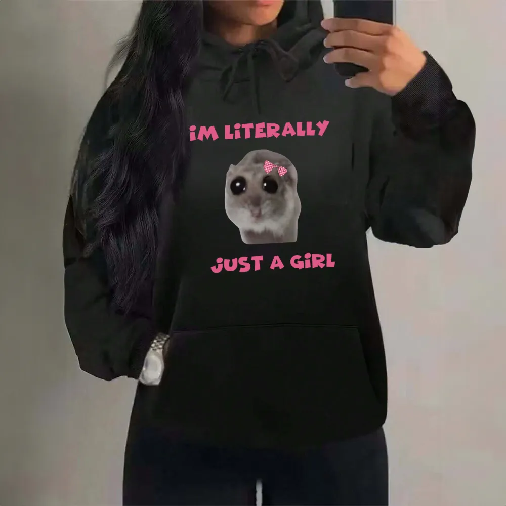 IM LITERALLY JUST A GIRL PATTERN PRINTED HOODIE