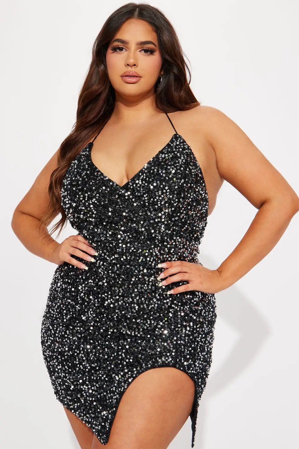 Don't Wait Up Sequin Mini Dress - Black/Silver