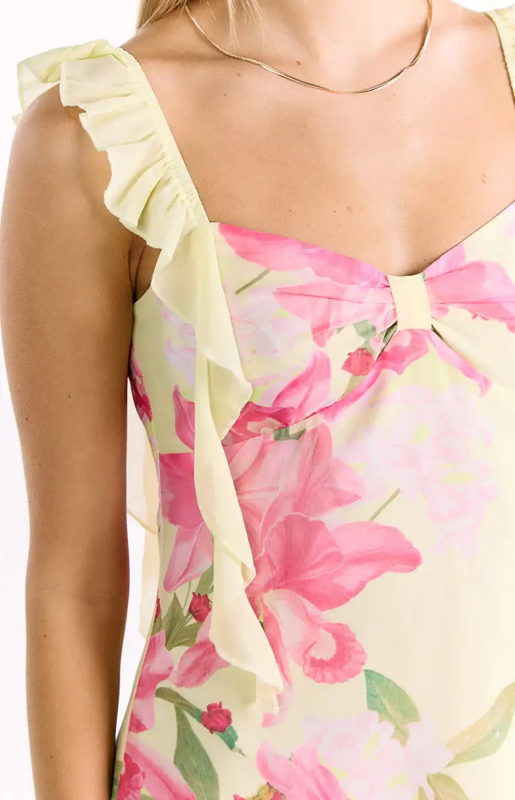 Chiffon Frills Floral Lily Mini Dress