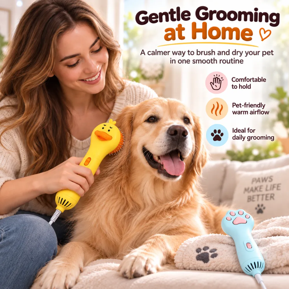 Pet Hair Dryer Brush for Cats & Dogs - Electric Blow Grooming Comb, Compact, Removes Loose & Floating Hair