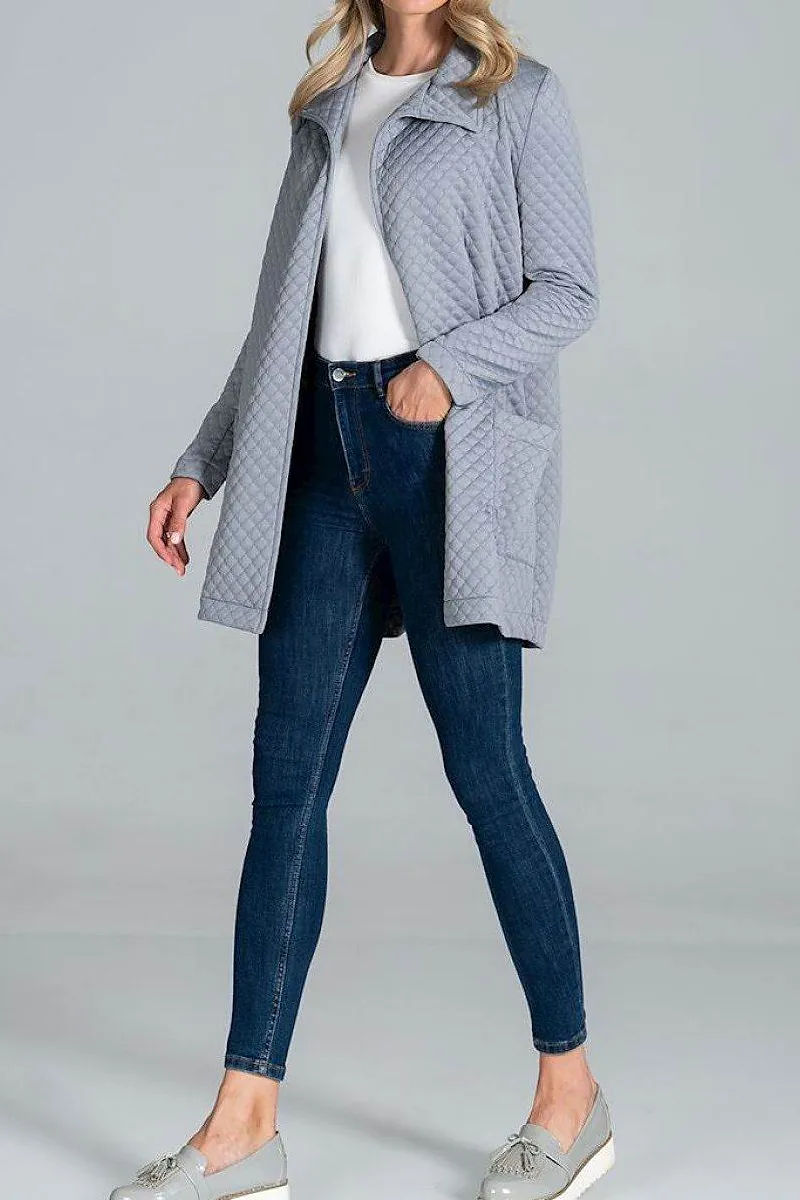 Short Quilted Belted Coat With Collar And Patch Pockets