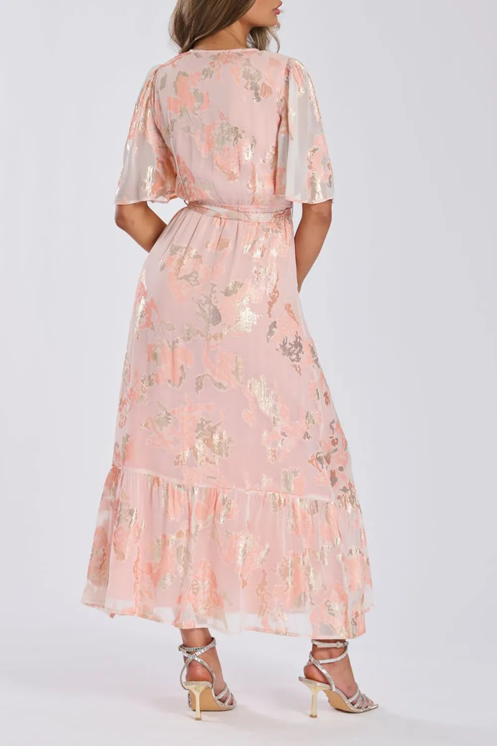 Pink Metallic Jacquard Women's Dress