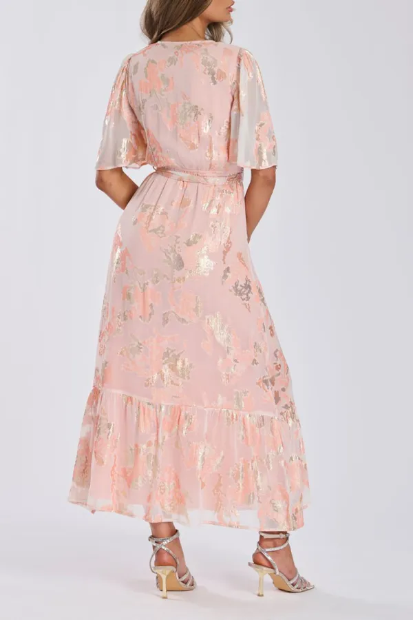 Pink Metallic Jacquard Women's Dress
