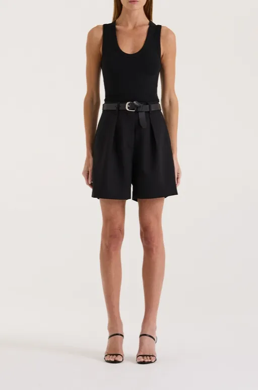 Black Pleated Tailored Shorts
