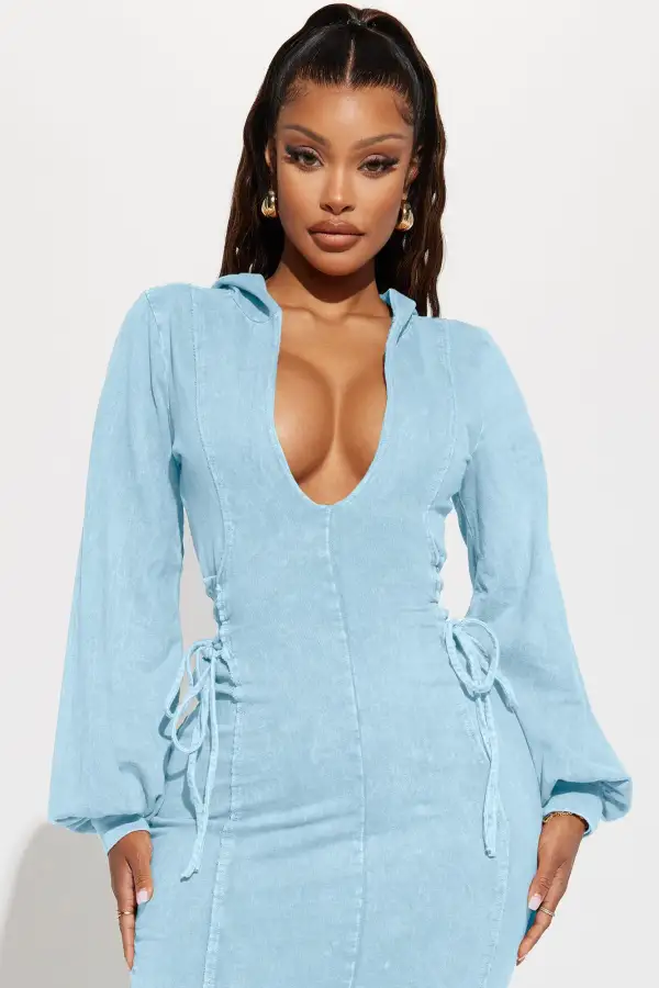 The Grind Hooded Maxi Dress - Light Blue