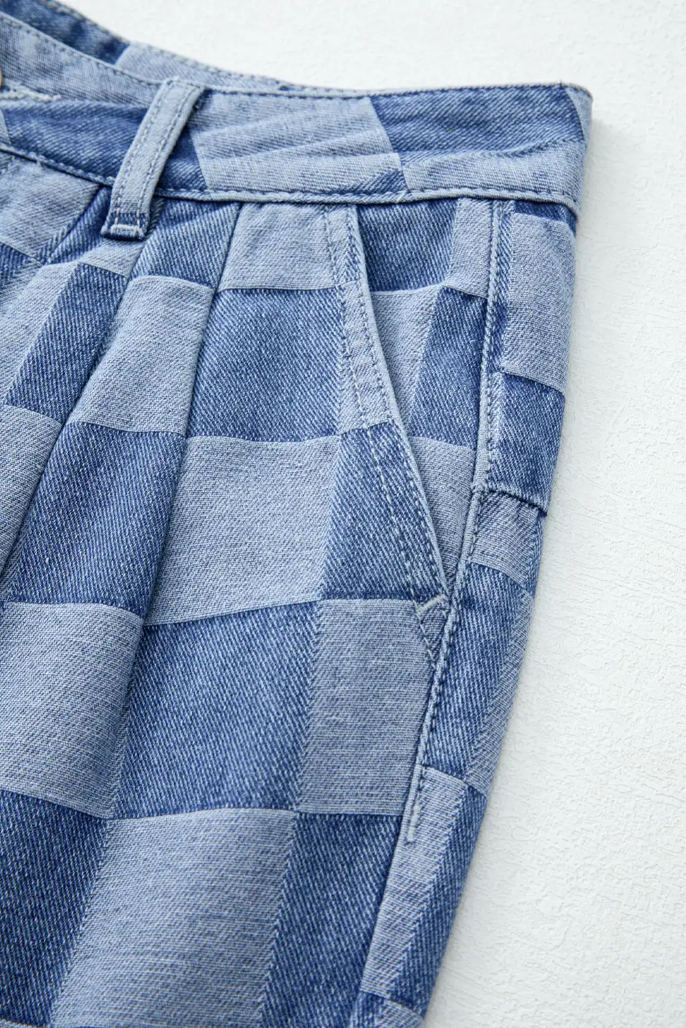 Easy Checkered Denim Wide Leg Jeans
