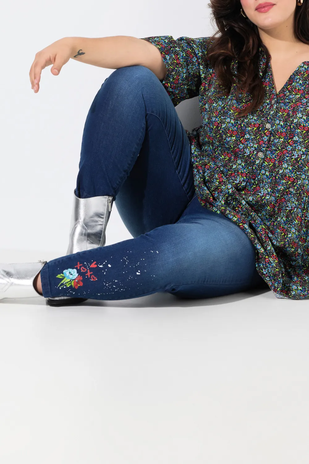 Love Flower Printed Jeans