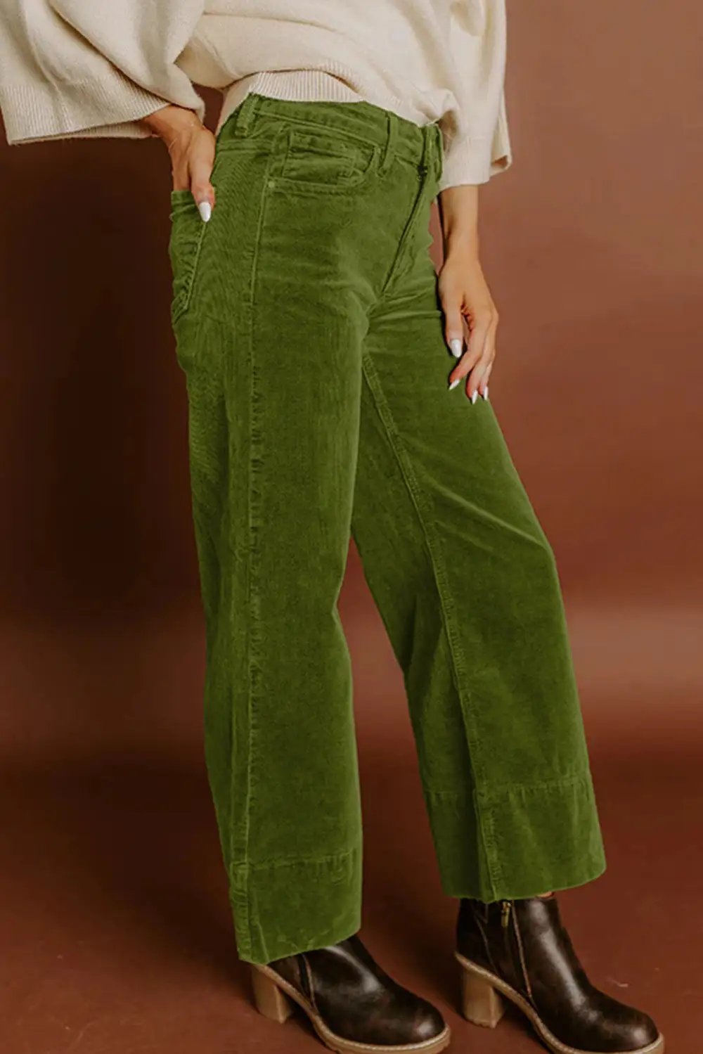 Corduroy High Neck High Waist Wide Leg Pants
