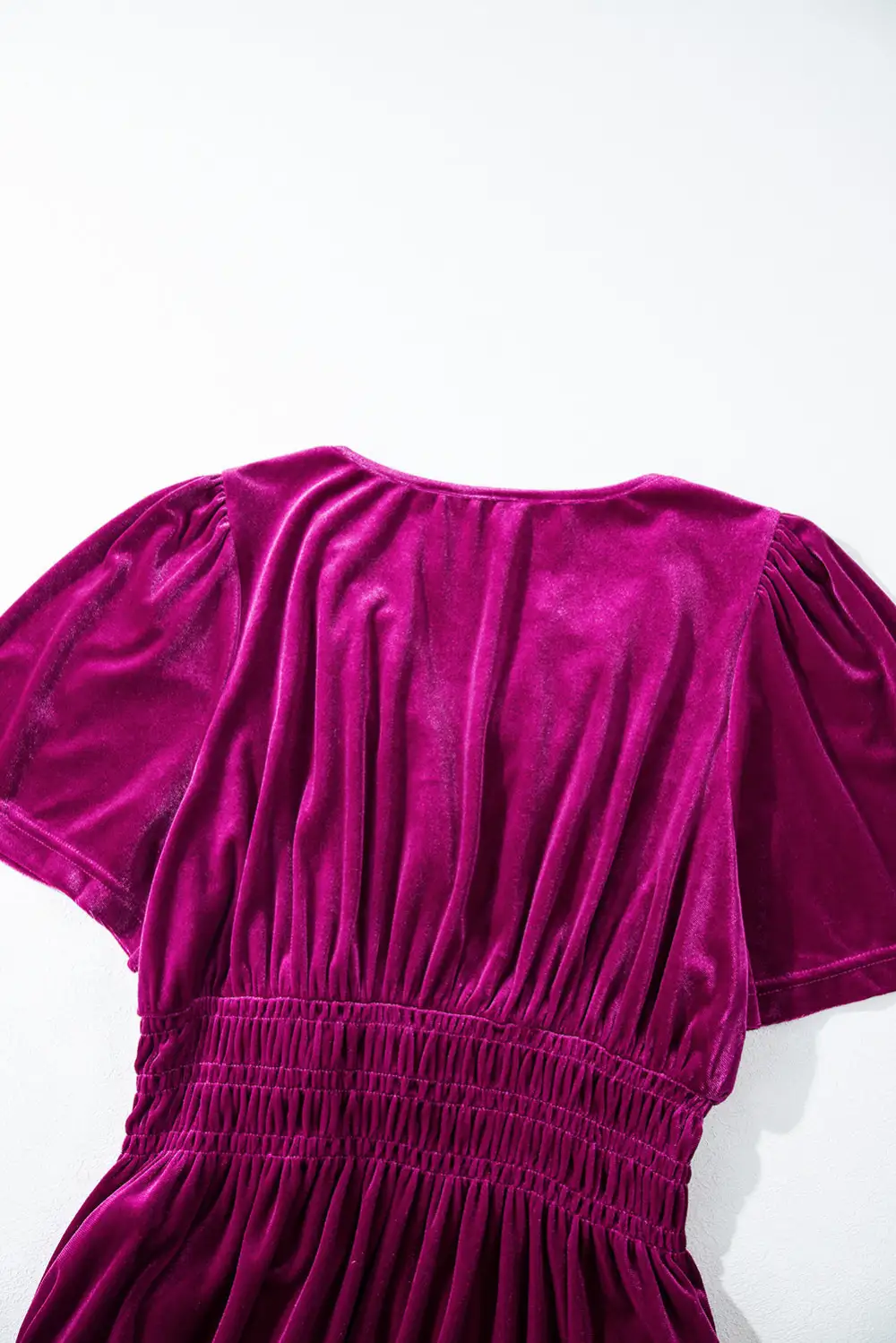 Velvet Short Sleeve Shirred Waist Tiered Maxi Dress