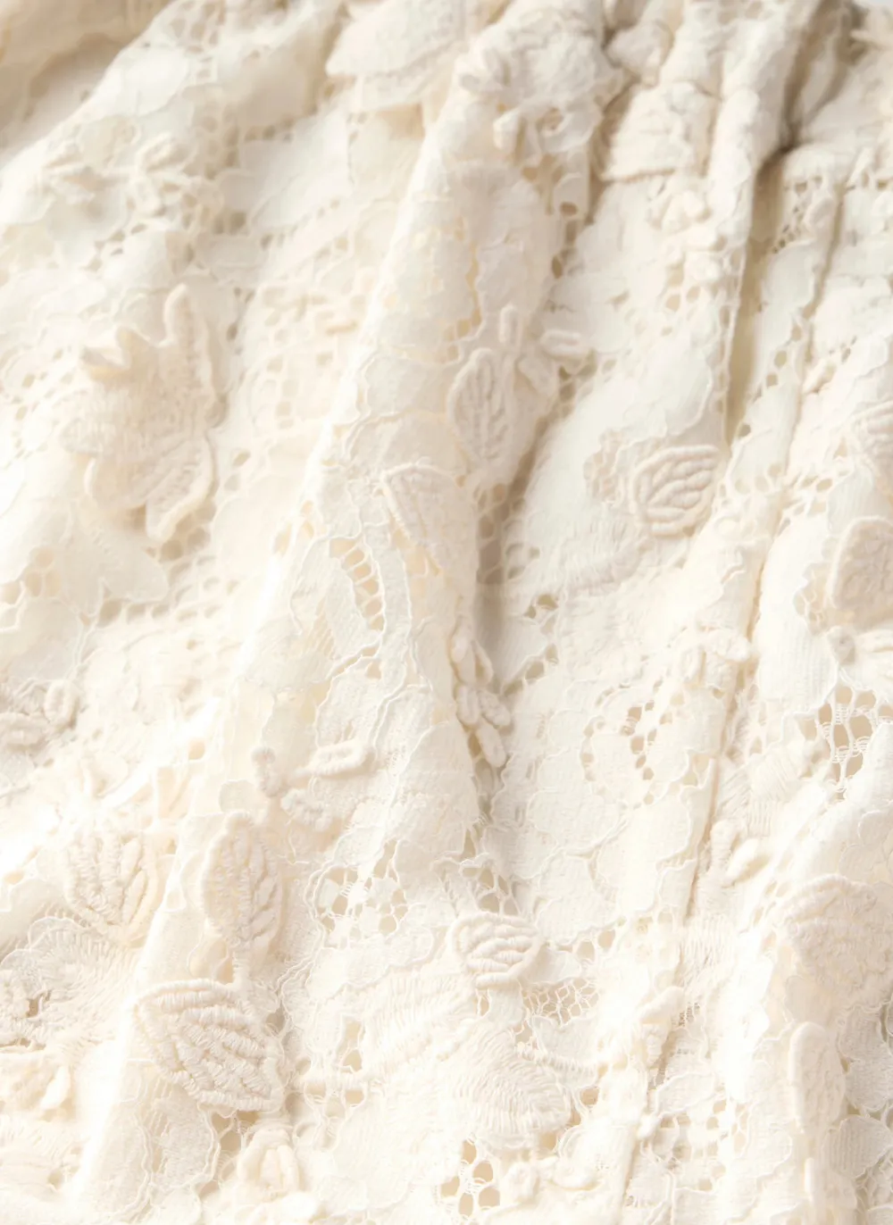 Casual Style Cream Lace Wide Trousers