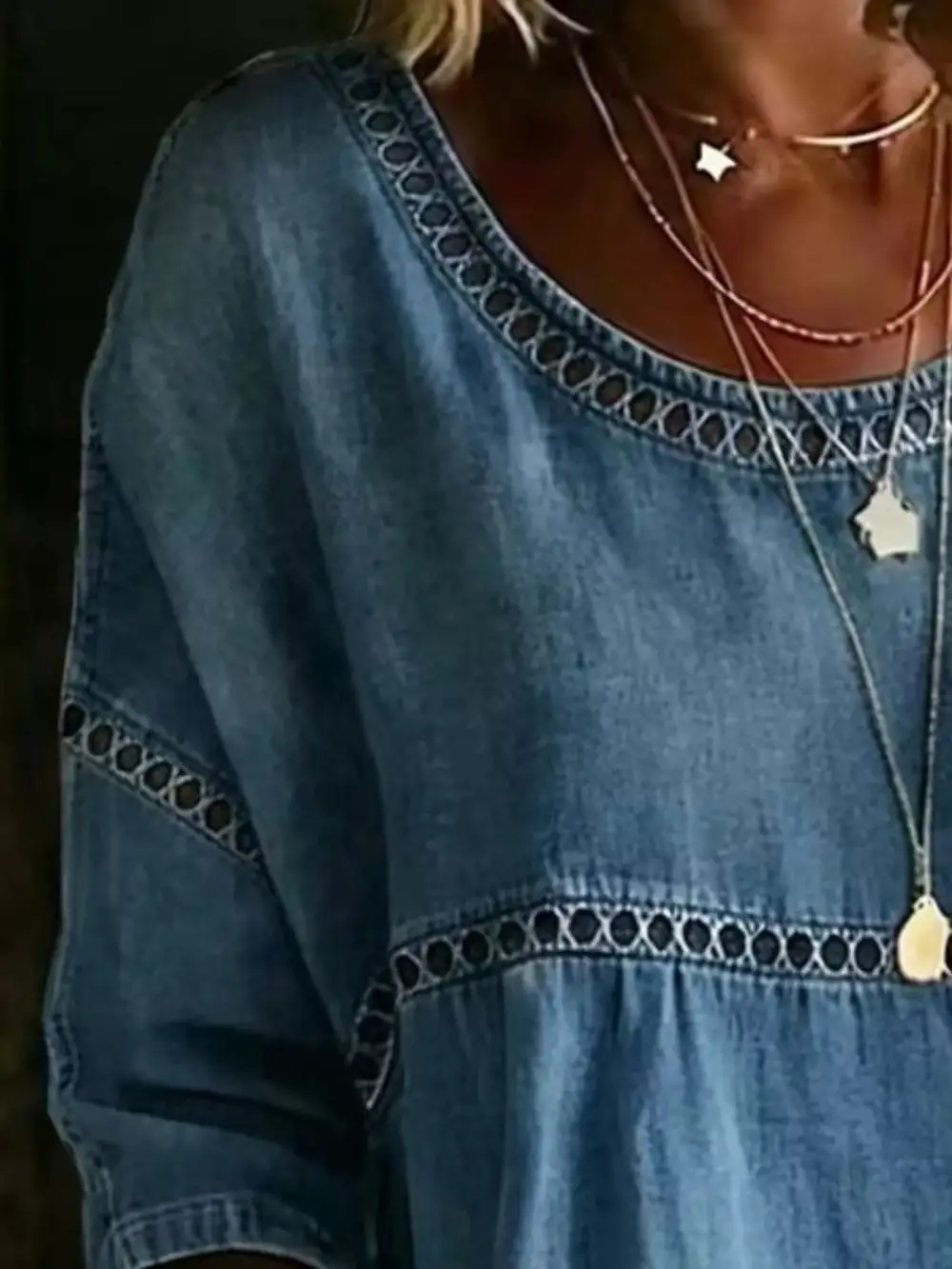 Hollow Out Round Neck Top Plus