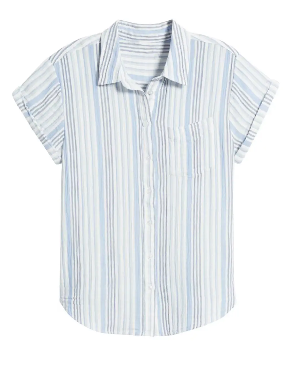 Stripe Cotton Gauze Button-Up Shirt