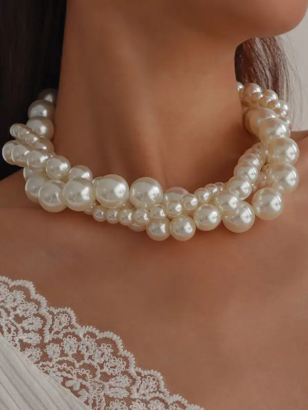 Imitation Pearl Detail Dainty Layered Necklace Set
