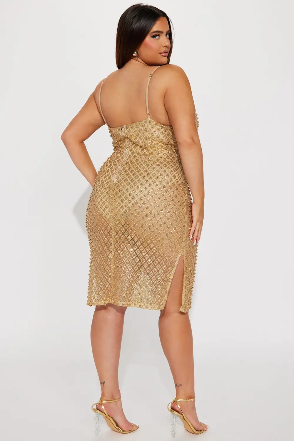 Stephanie Embellished Midi Dress - Gold