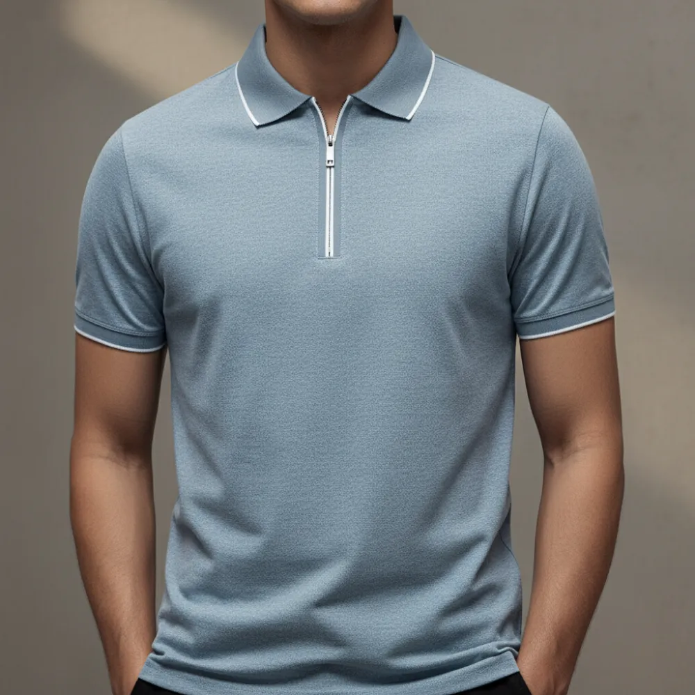 Textured Zip Collar Polo