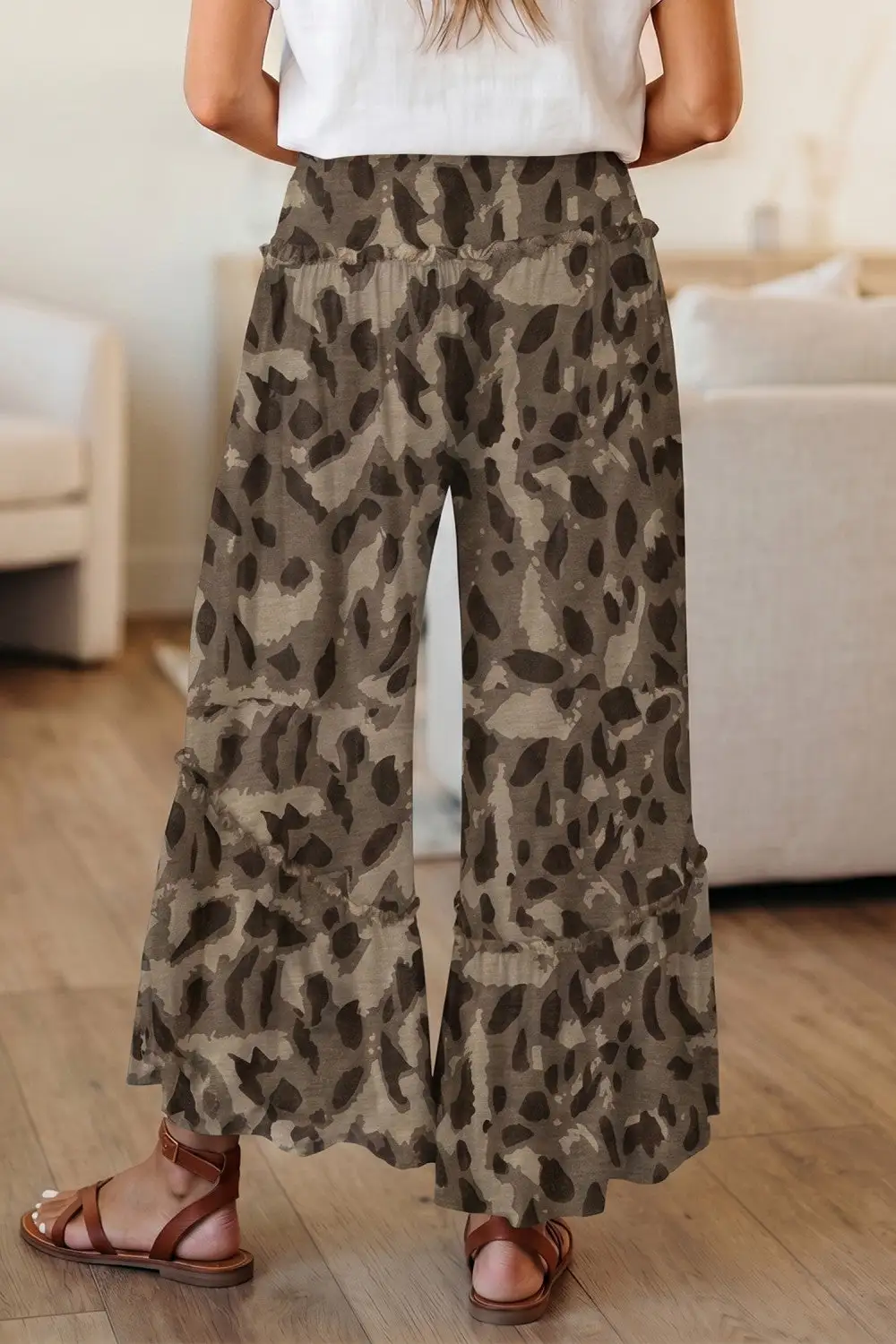 Leopard Wide Leg Casual Pants