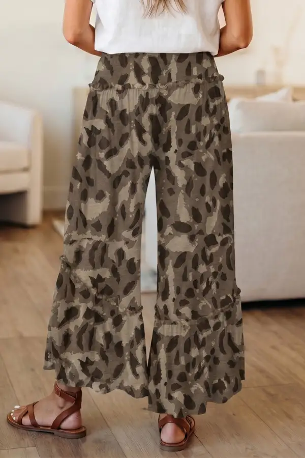 Leopard Wide Leg Casual Pants