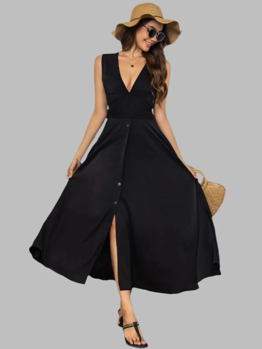 GYPSY-V-Neck Sleeveless Midi Dress