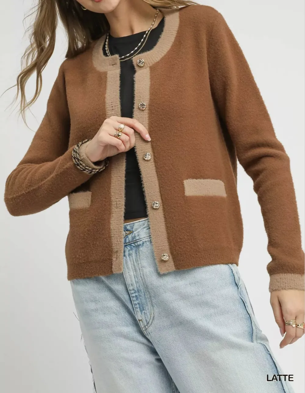 Button-Front Textured Knit Cardigan