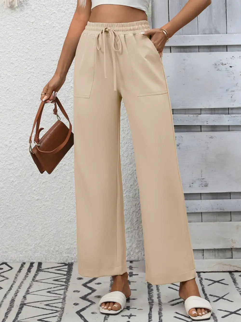 Everyday Casual Drawstring Wide Leg Pants
