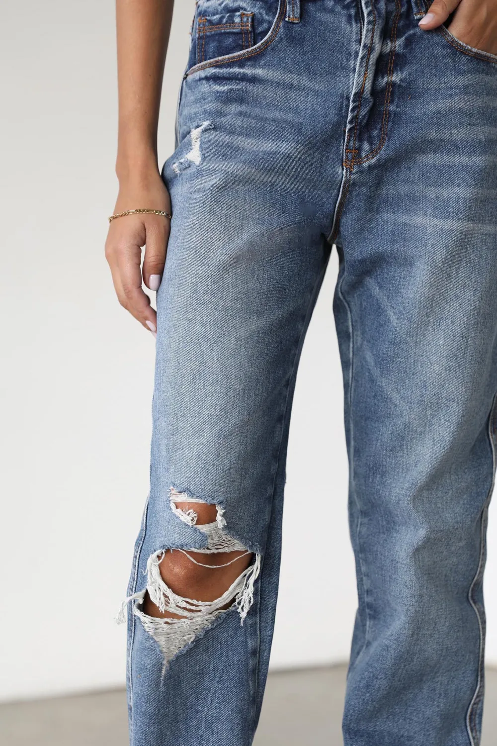 Cotton Breathable Ripped Straight Jeans