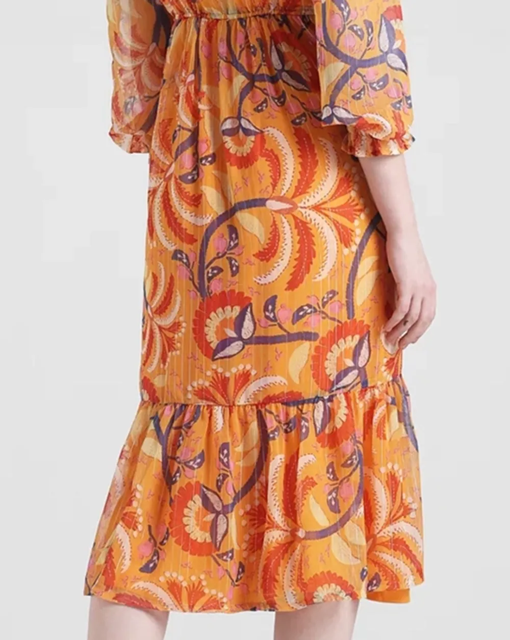 Orange Floral Print Midi Dress