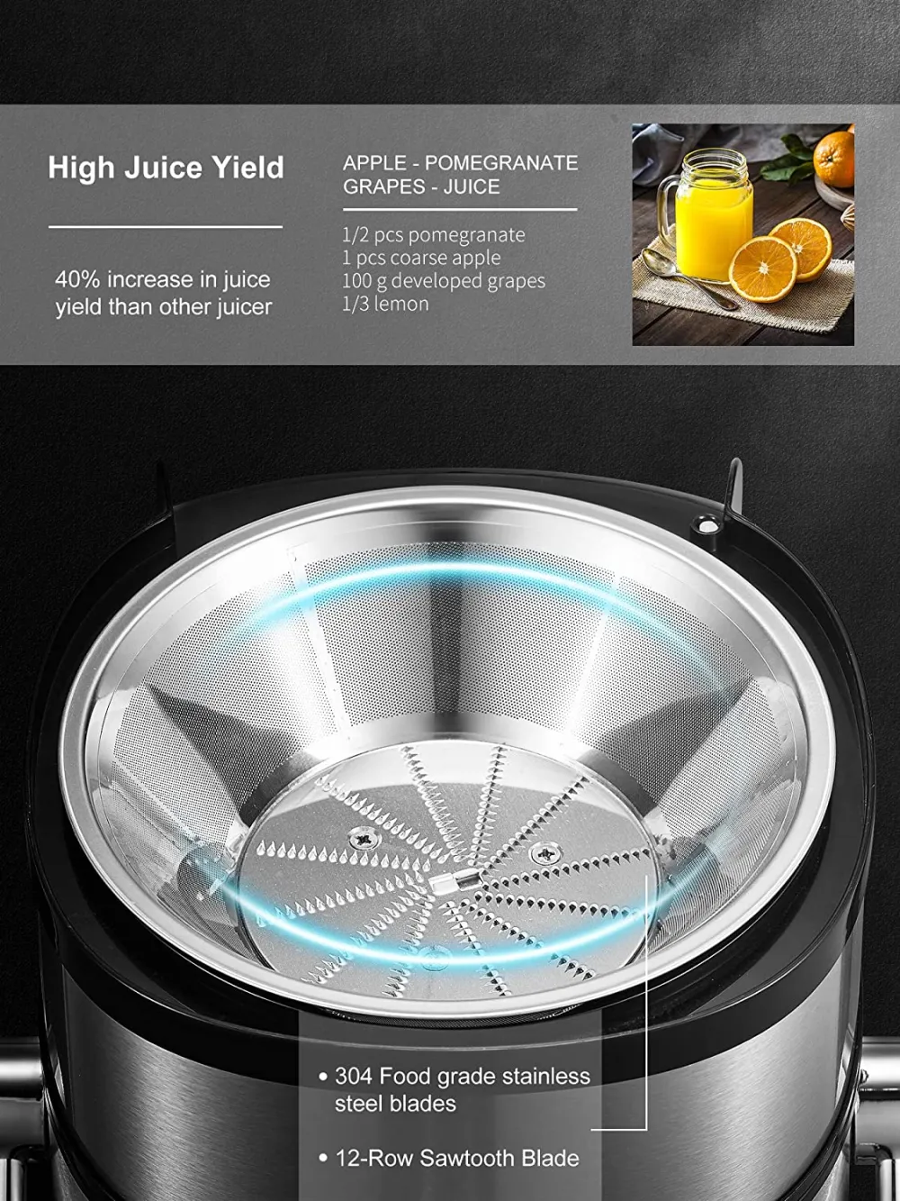 (Store Closing Sale) 850W Juice Extractor with 5 Settings, Wide Mouth 3